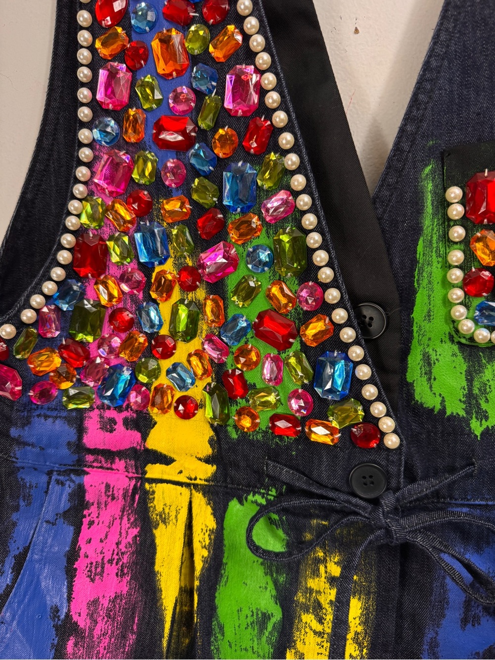 NWT Kate Hewko One Size OS Bedazzled Paint Stroke Denim Overalls Wearable Art - Picture 3 of 6